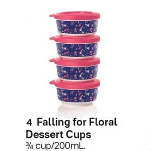 4 NEW Falling for Floral Dessert Cups 3/4 cup/200mL Tupperware